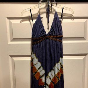 Tie Dye Braided Leather Waist Backless Dress